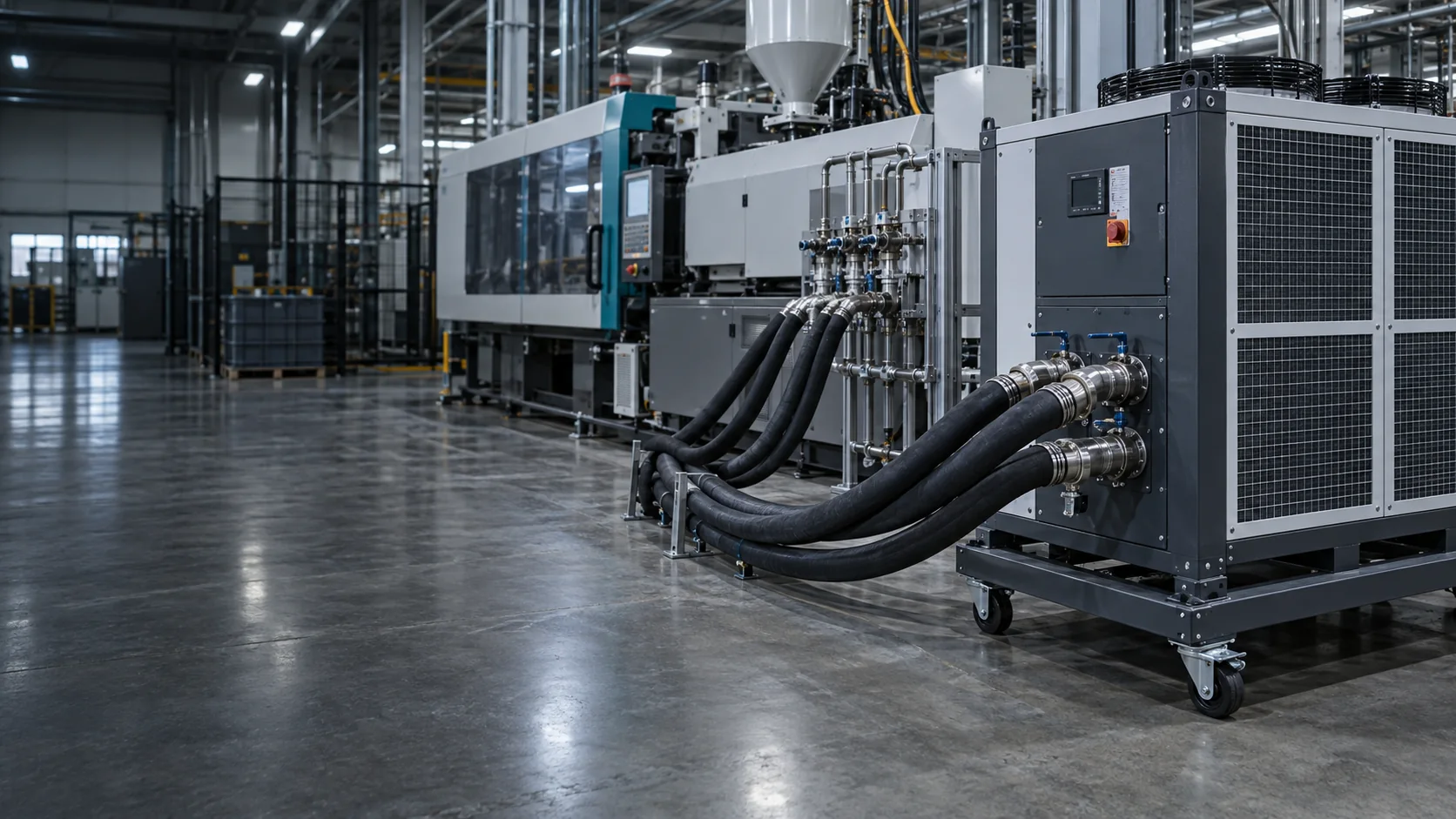 Mobil chiller ve yalıtımlı soğutma hortumları üretim hattına bağlanmış